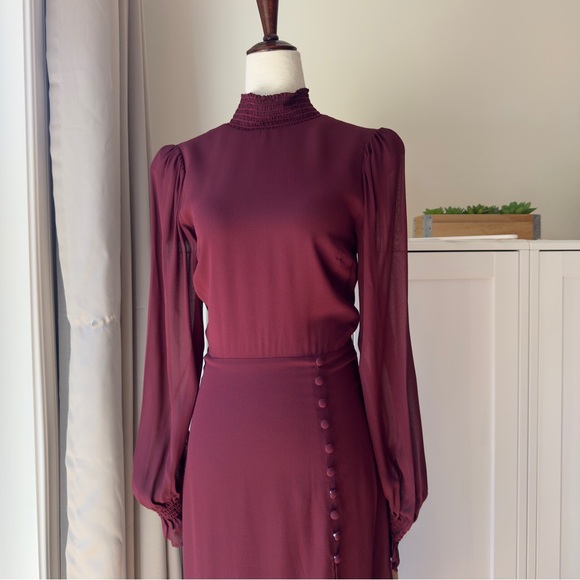 Reformation Stevie Long Sleeve Smock Neckline Midi Dress Brand New 0 - Picture 4 of 14